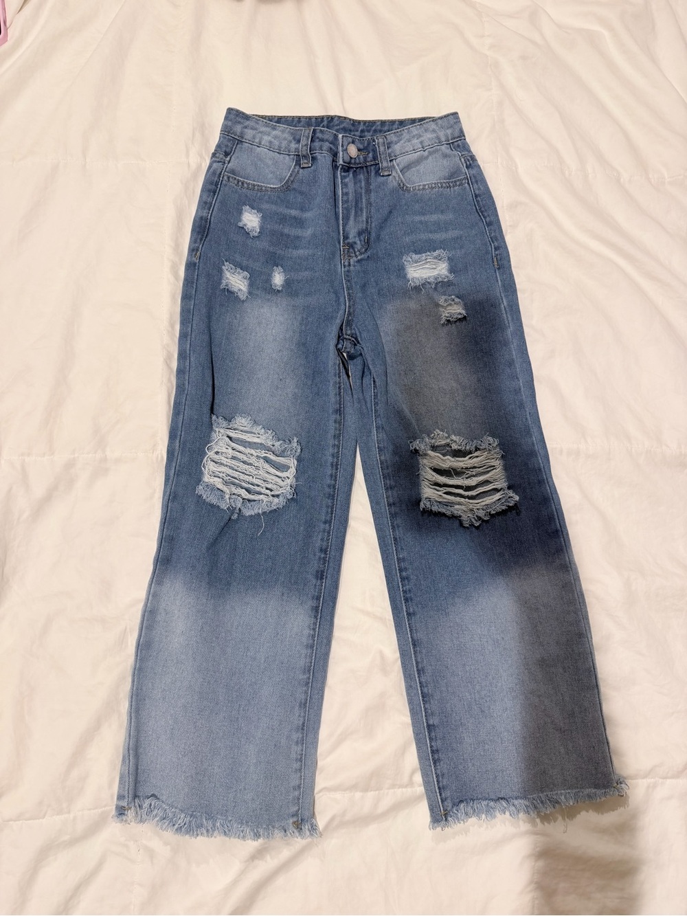 SHEIN Light Blue Distressed Wide-Leg Kids Jeans